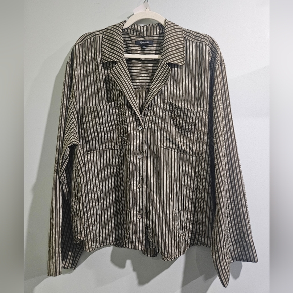 Madewell Striped Casual Button Down Shirt Brown & White Size XL - Picture 3 of 6